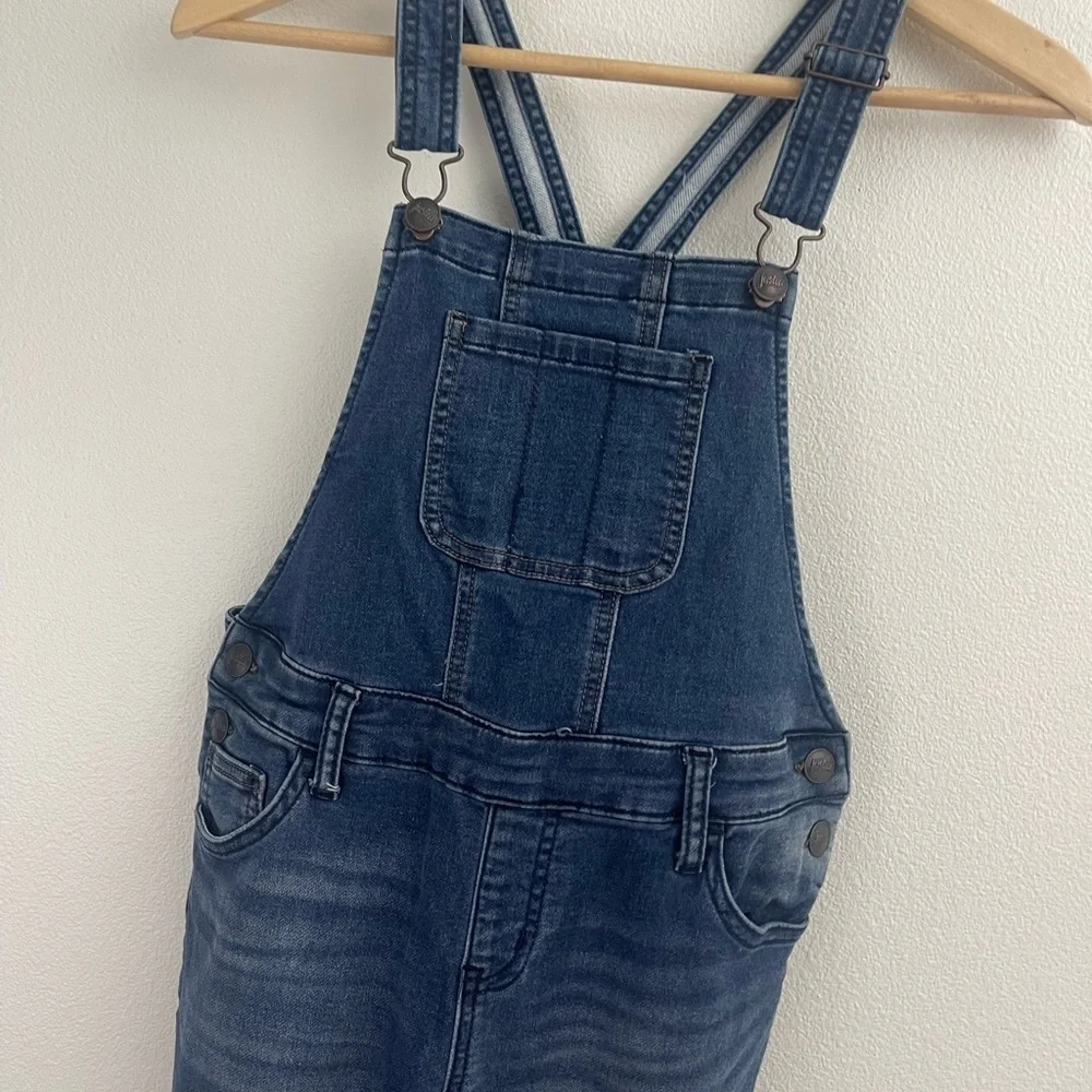 JUSTICE STRETCH BLUE JEAN OVERALLS / PANTS DISTRESSED STRAIGHT LEG GIRLS SZ 12